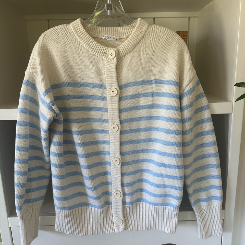 Minnow women's cream and peri blue stripe cardigan XS/S